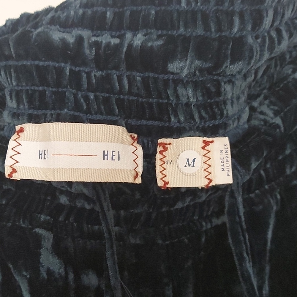 Anthropologie Hei Hei Cropped Wide Leg Crushed Velvet Pants Jewel Blue Size Med - Picture 8 of 10
